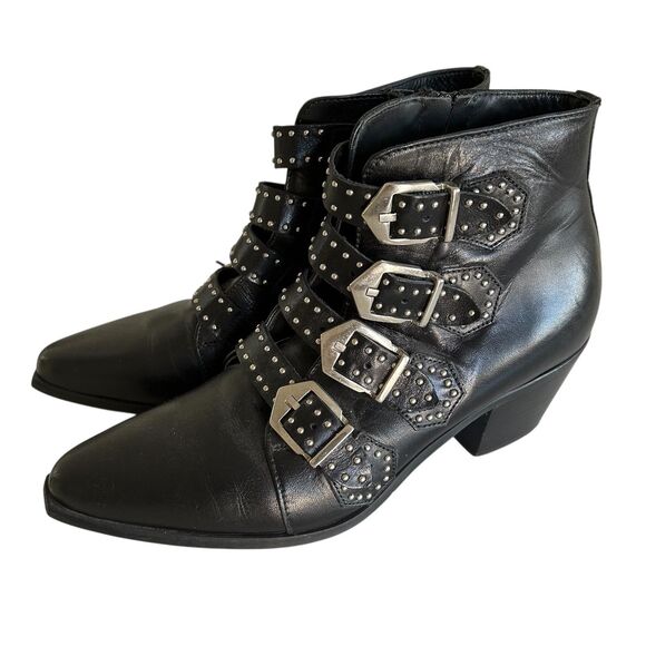 Pertini Boots Womens Sz 38 8 Leather Buckle Stud Ankle Western steampunk witchy - Picture 1 of 12
